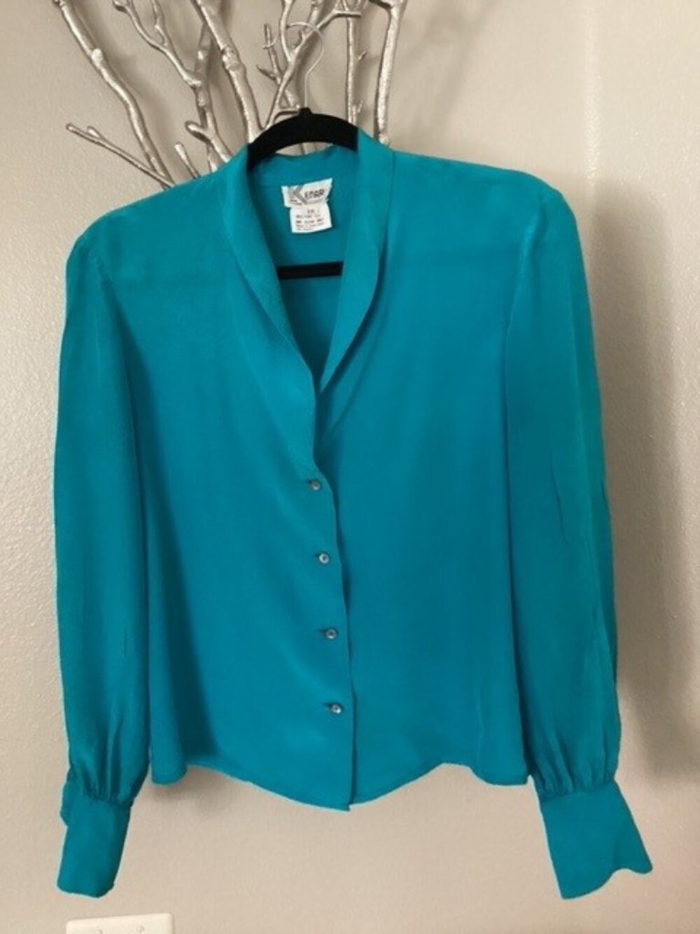 Escada Teal Silk Button-Down Blouse